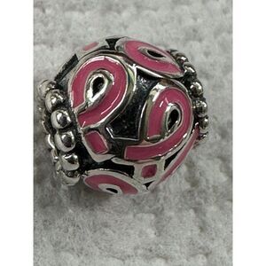 Pandora, Genuine Pink Ribbon Cancer Retired Round Charm, 925 ALE Silver
